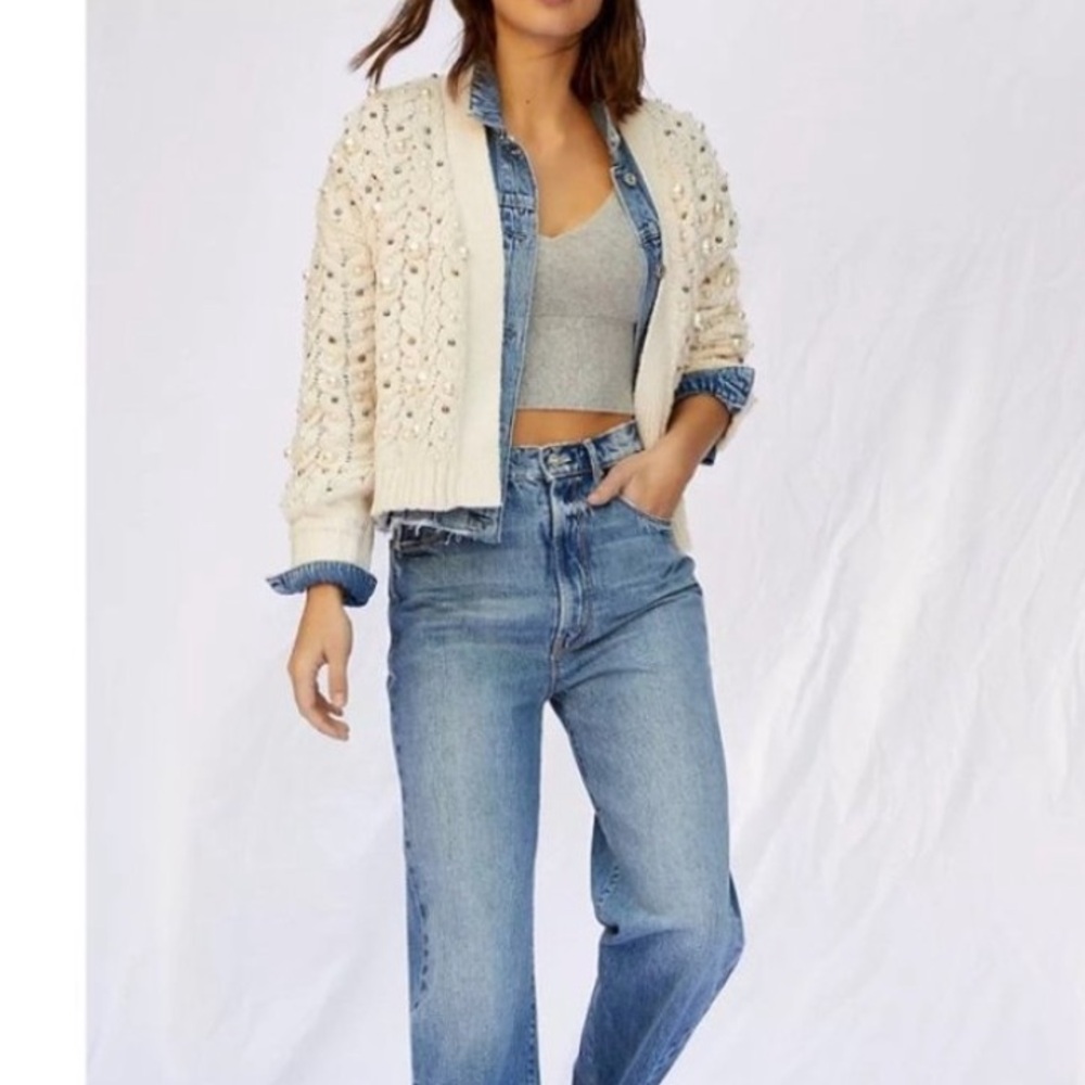 Maeve Anthropologie Party Pearl Embellished Knit Open Cardigan - Picture 15 of 16